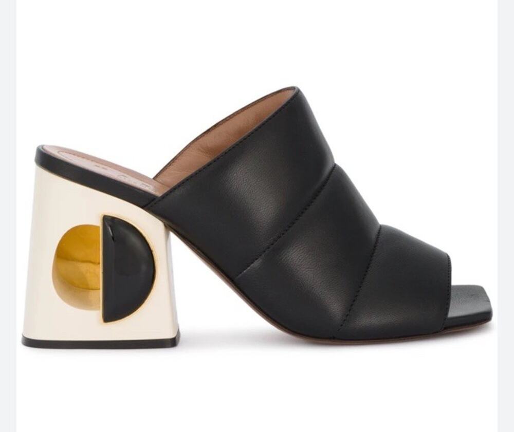 Marni Padded Leather Open Toe Mules Block Heel Black Women’s US 8 EU 39